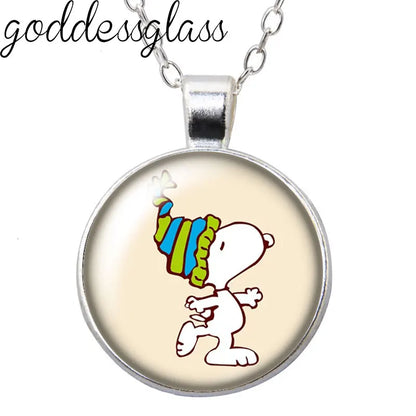 Peanuts Snoopy Charlie Woodstock Cute Round Photo Glass cabochon silver plated pendant necklace jewelry Gift