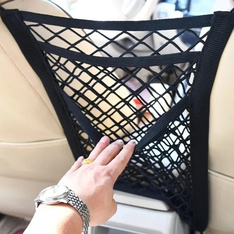 1pc universal elastic polyester car truck seat mesh storage net bag with hook between seats organizer holder pocket