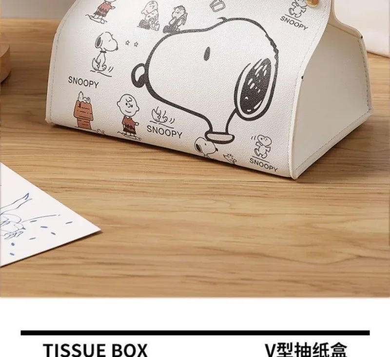 Snoopys Tissue Boxes Waterproof Leather Napkin Holder Portable Foldable Car Tissue Box Bathroom Decoration Kitchen Accessories