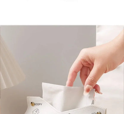 Snoopys Tissue Boxes Waterproof Leather Napkin Holder Portable Foldable Car Tissue Box Bathroom Decoration Kitchen Accessories