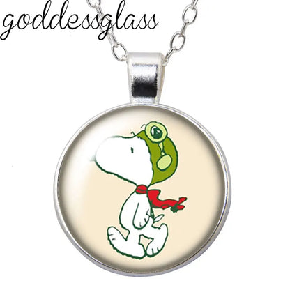 Peanuts Snoopy Charlie Woodstock Cute Round Photo Glass cabochon silver plated pendant necklace jewelry Gift