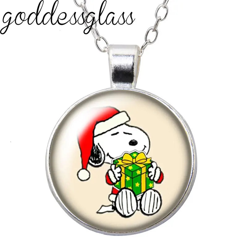 Peanuts Snoopy Charlie Woodstock Cute Round Photo Glass cabochon silver plated pendant necklace jewelry Gift