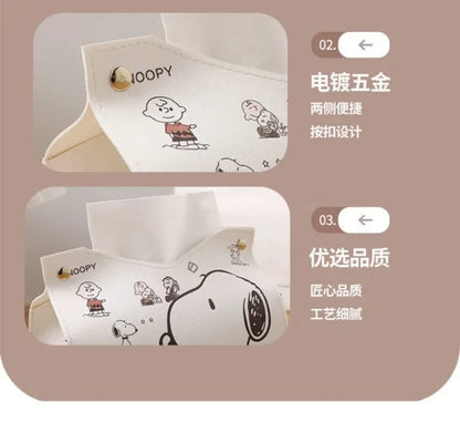 Snoopys Tissue Boxes Waterproof Leather Napkin Holder Portable Foldable Car Tissue Box Bathroom Decoration Kitchen Accessories
