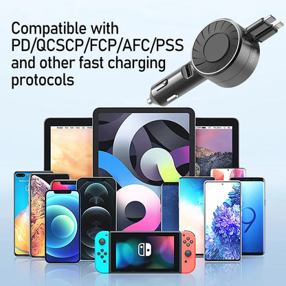 100W Retractable Car Charger, 3 in 1 Fast Car Charger, Max 50W 2 Retractable Cables and 1 USB Ports Small Car Charger Adapter