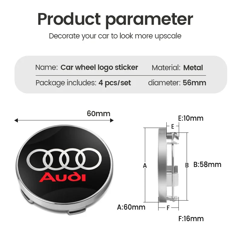 4pcs 60mm Auto Wheel Center Hub Caps Car Styling Stickers For Audi Sline A1 A3 A4 A5 A6 A7 A8 Q2 Q3 Q5 Q7 Q8 TT S1 S3 RS5 ﻿RS S
