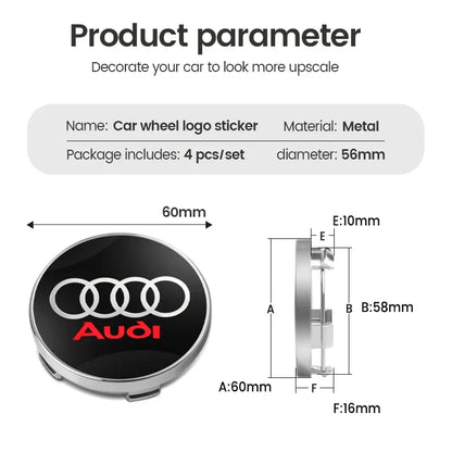 4pcs 60mm Auto Wheel Center Hub Caps Car Styling Stickers For Audi Sline A1 A3 A4 A5 A6 A7 A8 Q2 Q3 Q5 Q7 Q8 TT S1 S3 RS5 ﻿RS S