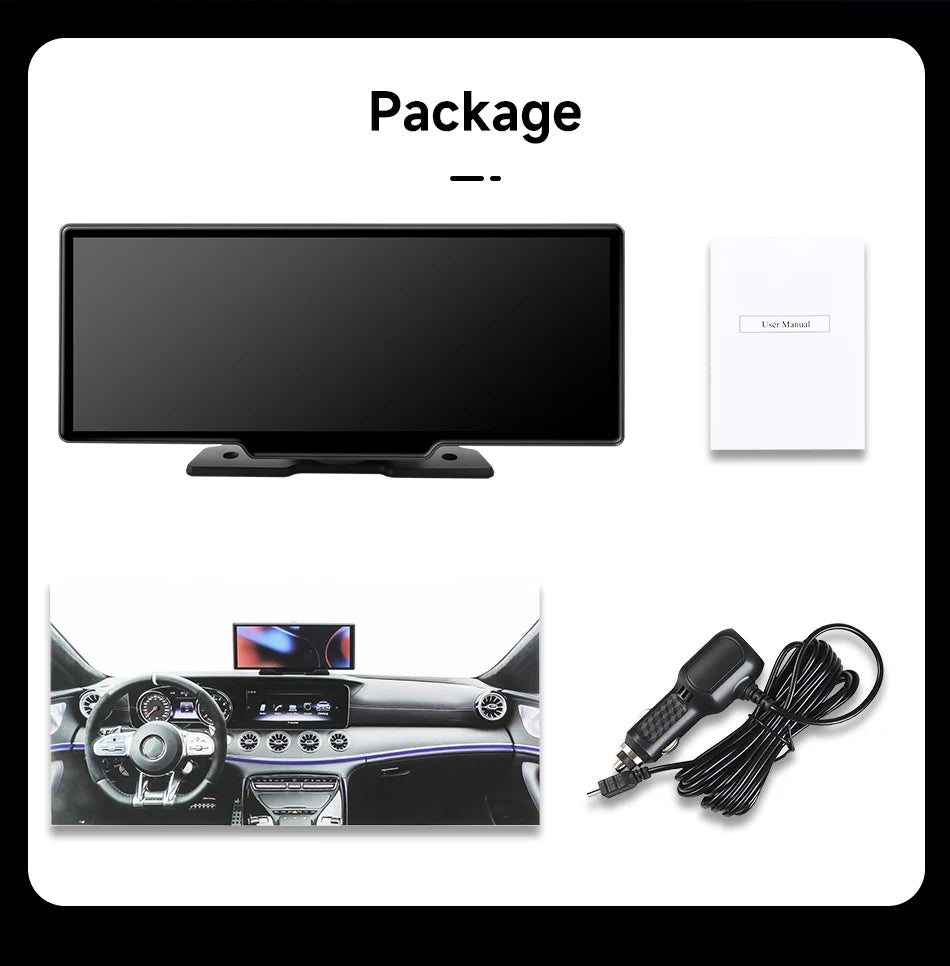 10.26" Dash Cam Rearview Camera Carplay & Android Auto 4K DVR Video Recorder GPS Navigation Dashboard Dual Lens 24H Park FM AUX