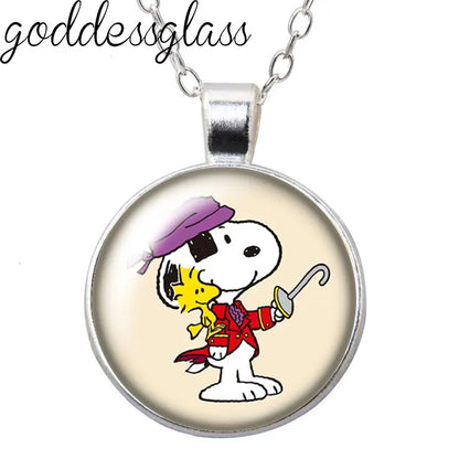 Peanuts Snoopy Charlie Woodstock Cute Round Photo Glass cabochon silver plated pendant necklace jewelry Gift